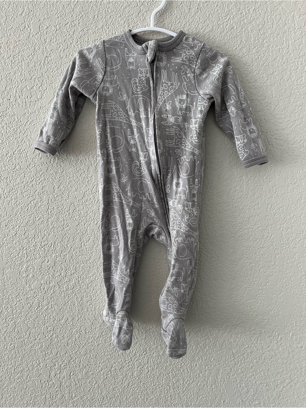 Baby Footed One-Piece Sleepwear - Gray and White Animal Print